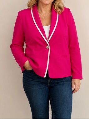Susan Graver Hot Pink Blazer with White Trim